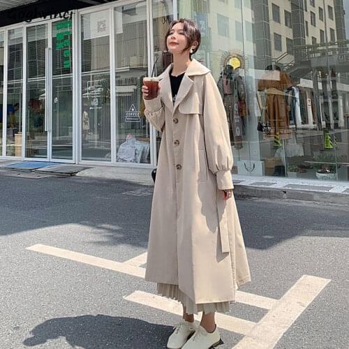 Spring Trench Women Gentle OL Single Breasted Over Knees British Style Lace-up Leisure Elegant Turn-down Collar Coats Female Ins