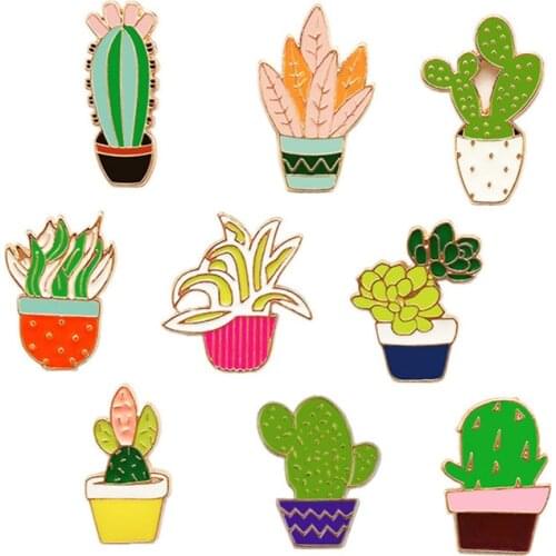 1PC Cartoon Cactus Bonsai Brooch Acrylic Badges Icons on The Backpack Pin Badge Decoration Badges for Clothing DIY Random Color