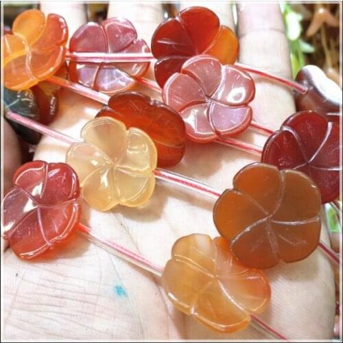 10pcs nature gem stone red agatee stone loose beads strings carving flower size 25mm for bracelets making accessories