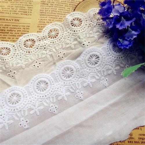 10Yards/lot Width 7cm White100% Cotton Embroidered Lace Fabrics, Womens Clothing Diy Lace Trim, Free Shipping