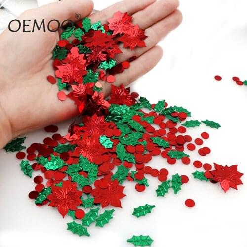 15g Christmas Tree Christmas Green Leaves 8*16mm Safflower 25mm Holly Berry 4mm Confetti For Home Party Decoration