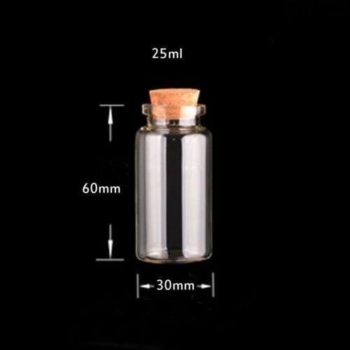 20 pcs 25ml Glass Vials Cork Webbing Bottles Glass Empty Jars Pendants 30*60mm