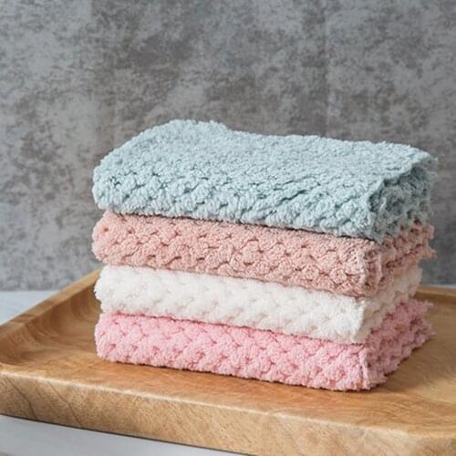 New Arrival 4pcs Pure Colors Pineapple Pattern Rag Dish Cloth Pot Washing Pad Towel Kitchen Cleaning Tool