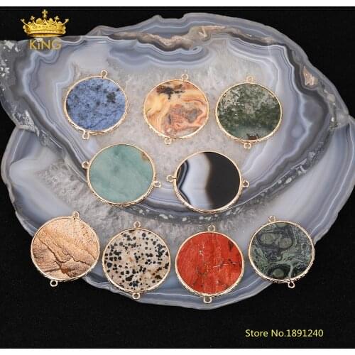 5pcs Large Round Coin Stones Connectors for Jewelry Making,Slab Gold Charms,Crafts Necklace Findings