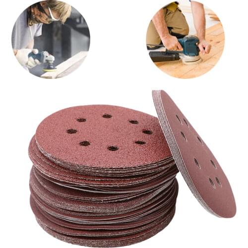 100pcs 125mm Sandpaper Round Shape Sanding Discs Hook Loop Sanding Paper Buffing Sheet Sandpaper 8 Hole Sander Polishing Pad