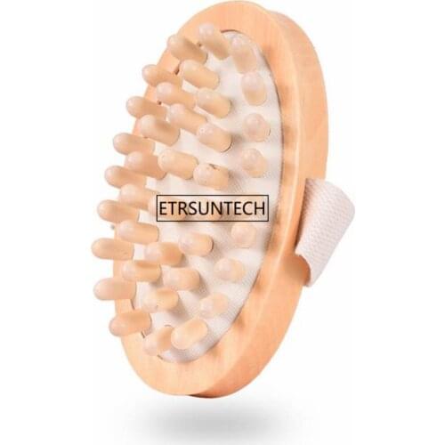 50pcs New Wooden Handled Natural Wooden Massager Body Brush Cellulite Reduction Massage Brush Exfoliate Clean Brush F3489