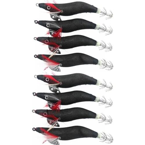 8Pcs Black Squid Jig Shrimp Fishing Lure 11g 21g Prawn Fishing Tackle Hooks Bait Wood Shrimp Lure Wobbler