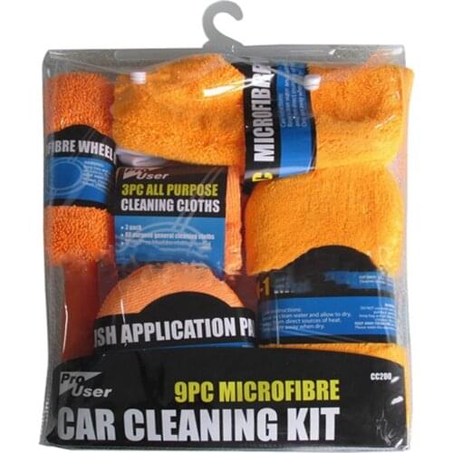 9PCS Car Care Cleaning Tool Auto Washing Set Include Microfiber Towel Wash Gloves Wheel Brush Applicator Pad Wash Sponge