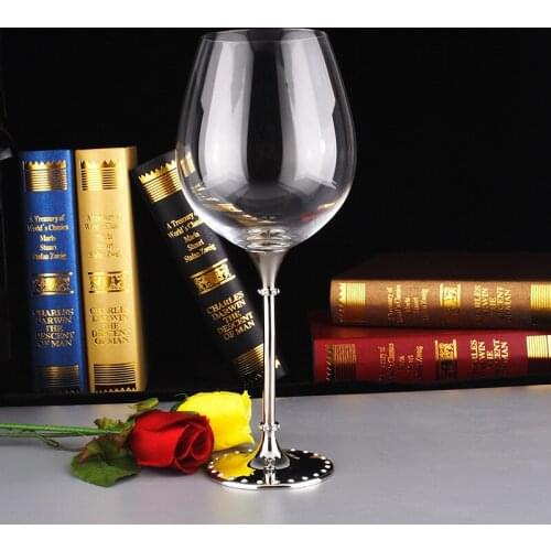 Diamond-encrusted crystal high-footed red wine glass hotel metal base wine set wholesale wedding gift creative set cup