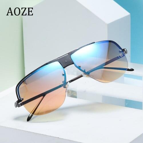 AOZE 2020 new Fashion Half Frame Gradient Style Pilot Sunglasses Mens Driving Brand Design Sunglasses Sunglasses UV400