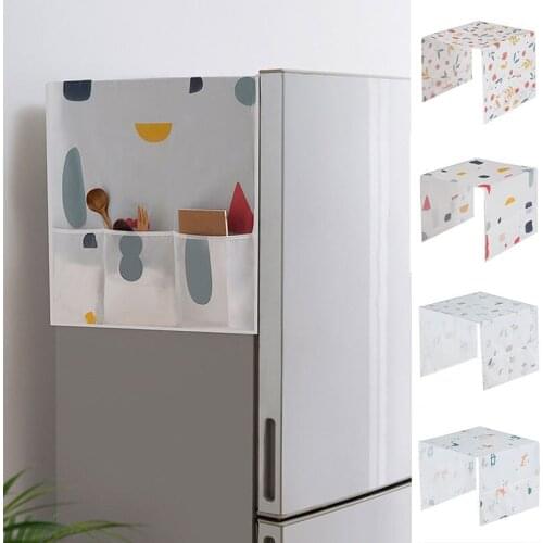 Geometric Floral Print Washing Machine Cover Refrigerator Pocket Home Textile Waterproof Multipurpose Cloth Dust Proof Covers