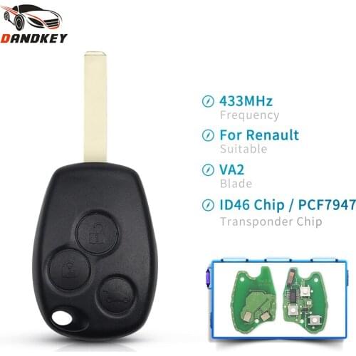 Dandkey 433MHz ID46 PCF7947 Chip 3 Buttons Car Remote Key Fob For Renault /Kangoo II /Clio III Auto Replacement Keyless Alarm