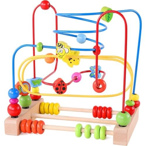 Children Fun Toddler Baby Colorful Wooden Mini Around Beads Wire Maze Educational Toy Developing Interactive Kids Toys