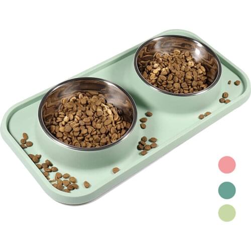 Double Cat Bowl Stainless Steel Non-Slip Cat Feeder Pet Bowls with Stand Water Dog Food Water Feeder Cat Acessorios Dropshipping