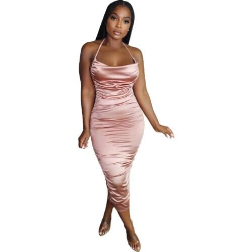 Elegant Dresses for Women Street Fashion Sexy Party Halterneck Long Dress Solid Color Open Back Dress Evening Dresses 2021