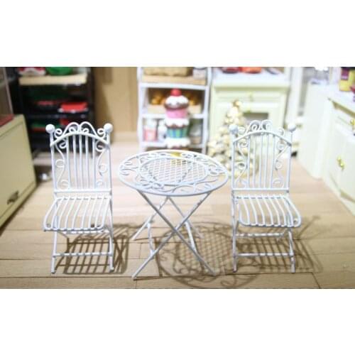 G10-X008 children baby gift Toy 1:12 Dollhouse mini Furniture Miniature rement accessories iron white table chair 3pcs/set