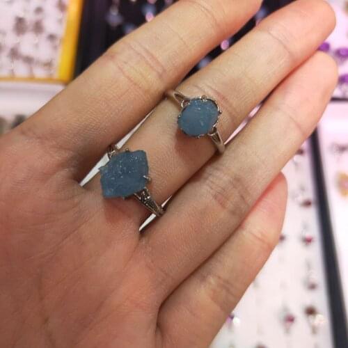 Natural Crystal Rings for Women Real Stone Blue Quartz Clear Aquamarines Crystal Rings Wedding Jewelry Adjustable