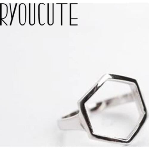 Bohemian Real Silver Color Hexagon Rings Gifts for Women Wedding Ladies Fashion Adjustable Antique Rings joyas de plata