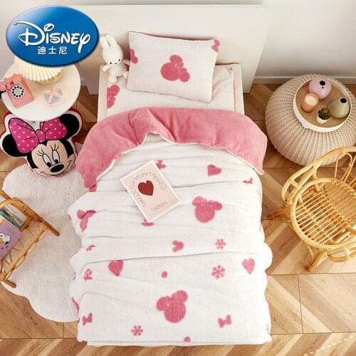Disney Minnie Mouse Bedding Set Mickey Soft Milk Velvet Flannel Fleece Duvet Quilt Cover Cartoon Kindergarten Kids Baby Girls