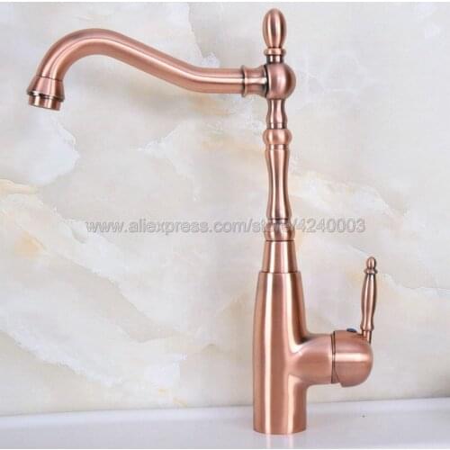 Red Copper Kitchen Faucet Black Brass Faucet 360 Degree Swivel Single Handle Vessel Sink Kitchen Mixer Tap Knf633