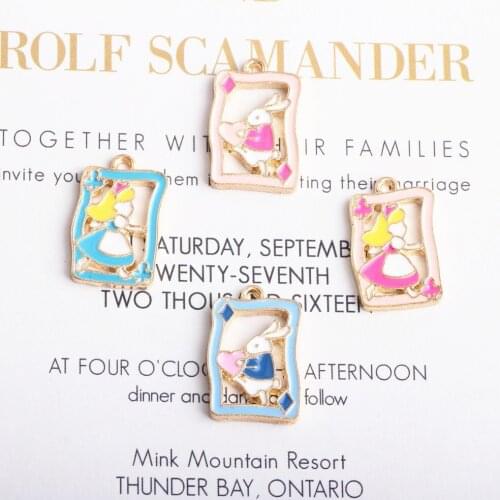 Cute Cartoon Alice in Wonderland Alice Girl and Rabbit Enamel Dangle Charms Pendant for Women DIY Handmade Jewelry Accessories