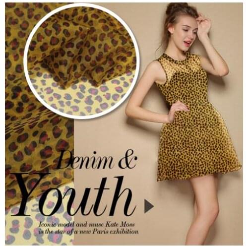 LEO&LIN New Leopard Print temptation100% Silk Tulle Organza Fabric For Dress 50cm