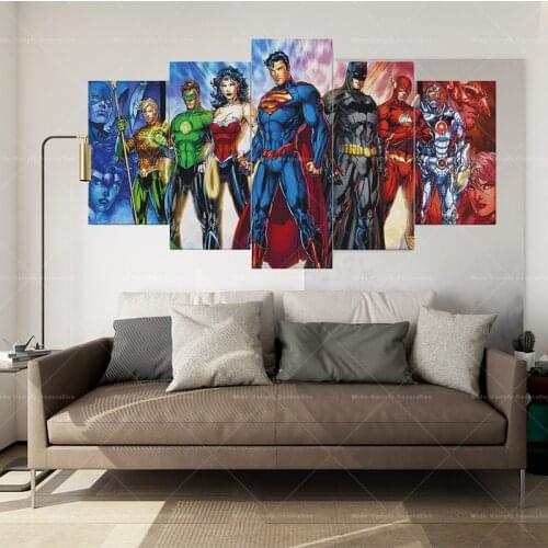 Marvel Superman Batman Wonder Woman 5pieces DC Comic Poster Canvas Painting Living Room Bedroom Wall Art Decoration Cudros