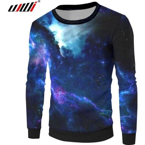 UJWI Casual Sweatshirts Men Hip Hop Sportwears Long Sleeve O Neck Pullovers Mans Print Blue Galaxy Space 3D Sweatshirt Hoodies