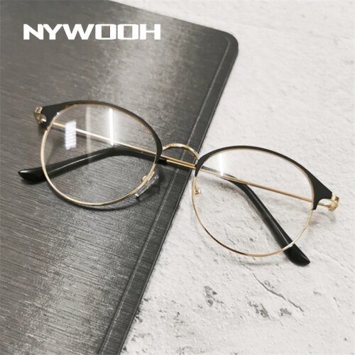 NYWOOH Business Myopia Glasses Women Men Vintage Metal Half Frame Round Eyeglasses Prescription Short Sighted Eyewear -1.0 4.0