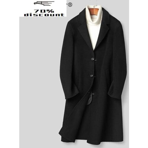 2020 New 200% Wool Coat Men Double-sided Wool Long Jacket Spring Autumn Black Overcoat Abrigo Hombre B29N000088 KJ4208