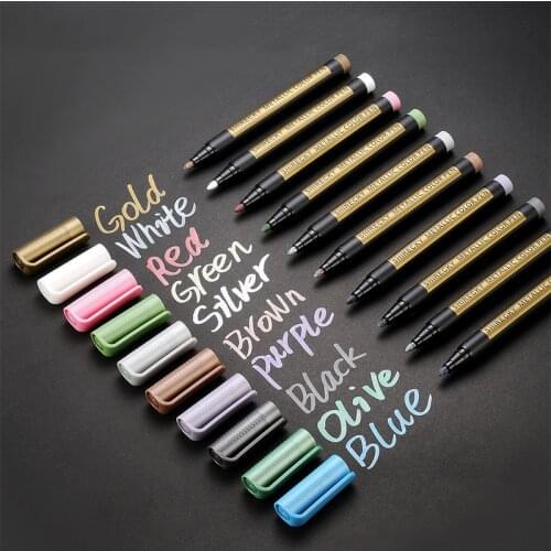 Metallic Marker Set Permanent Paint Markers Graffiti Album Pen Metal Color Painting Pens Glass Rock Ceramic Art Stationery Cheap