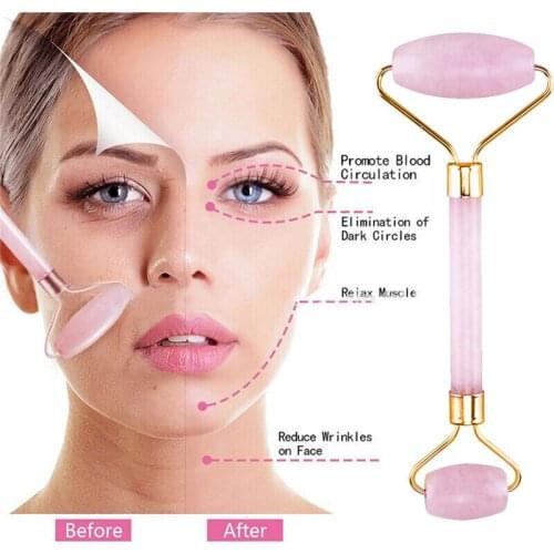 Natural Rose Quartz Facial Massage Crystal Stone Face Jade Massager Crystal Roller Skin Face Roller Wrinkle Removal Beauty Tool