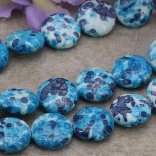 Charming!Coin shape Riverstones blue round loose beads 16mm DIY 15 inches 2pc/lot Suitable jewelry making design