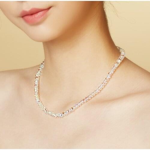 Sterling Silver Crystal Necklace Shining Beads Strand Necklaces Fashion Jewelry for Girl Kid Birthday Gift