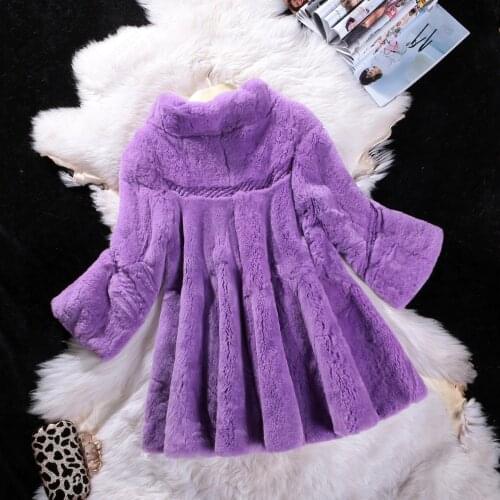 Korean imports of whole skin Rex fur grass cape coat Girls long paragraph big yards Haining -season Discounted