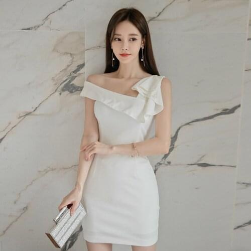 Sheer Elegant Dress Women for Wedding Party One Shoulder Mini Summer Dress 2020 White Wrap Runway Dress Plus Size Sundresses
