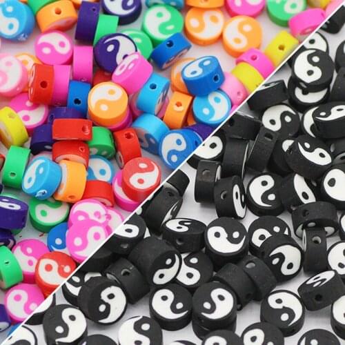 Mix Color Round Shape Tai Chi Polymer Clay 10x4MM Charm Spacer Loose Beads For Jewelry Making DIY Bracelets Accessories Pendant