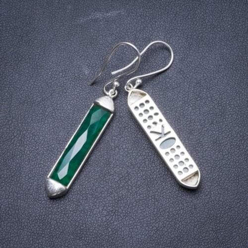 Natural Green Amethyst Handmade Unique 925 Sterling Silver Earrings 2" Y2068