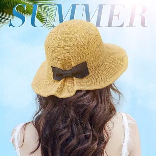 Bow Sun Hat Wide Brim Floppy Summer Hats for Women Beach Straw Dome Bucket Hat Femme Shade Hat