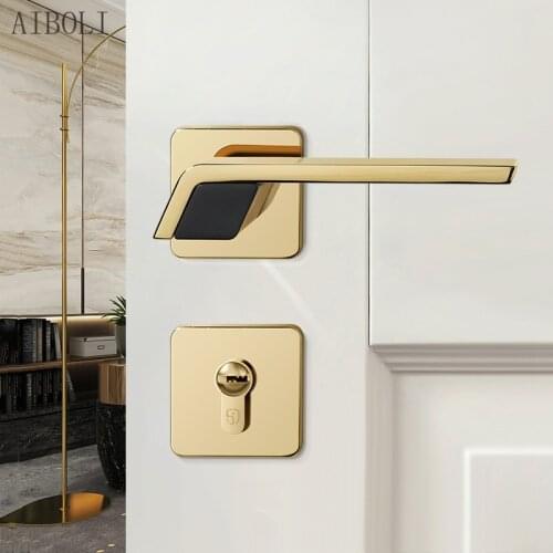 Modern Minimalist Door Lock Indoor Bedroom Door Lock Mute Magnetic Wooden Door Lock Home Golden Split Door Lock