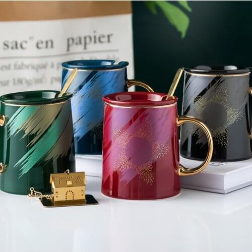Creative Abstract Pentagram Color Ceramic Mug Creative golden handle art gift cup idea