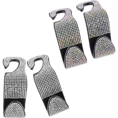 Universal 2Pcs Rhinestone Car Seat Back Headrest Hanger Hooks For Bag Purse Clothes Grocery Collection Plastic