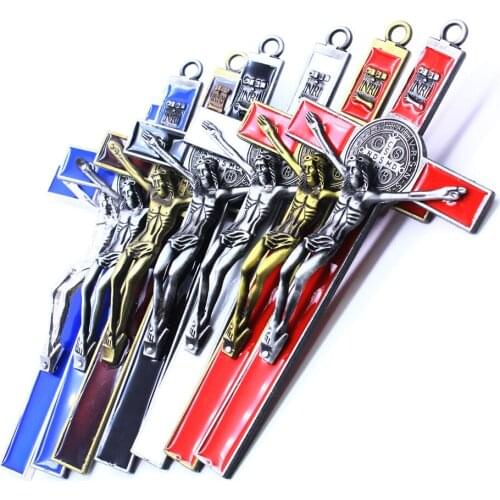 QIGO Vintage Enamel Big Jesus Cross Furnishing Articles Religious Jewelry Accessories Gifts