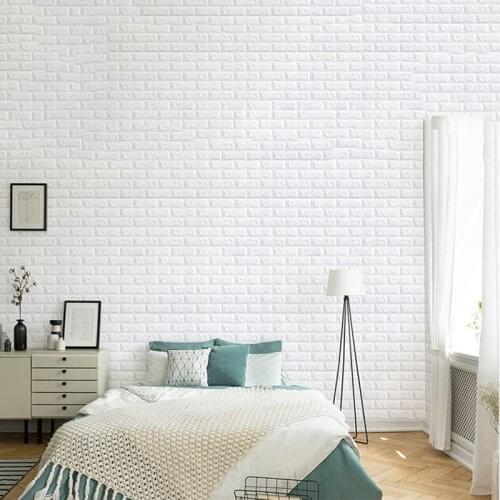 Waterproof 3D White Brick Pattern Wall Stickers PE Foam Self-Adhesive Paper Wallpaper Rustic Home Living Room Decoration Sticker