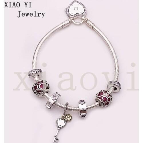 XIAOYI 2020 new 100% s925 Red love glass key interface zircon DIY jewelry accessories high quality Bracelet party female