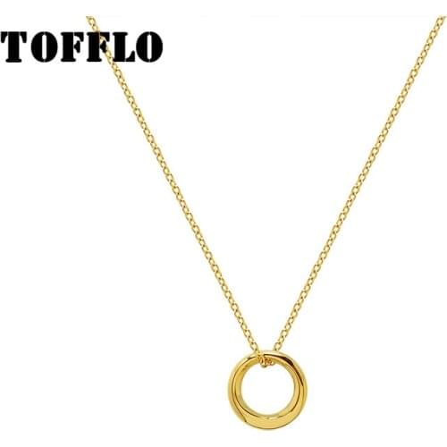 TOFFLO Stainless Steel Jewelry Special Shaped Simple Thick Circle Female Smooth Circle Pendant Clavicle Chain BSP621