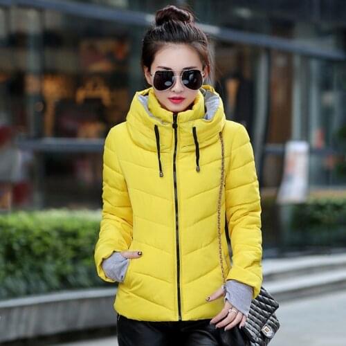 2020 Women Winter Jacket Autumn Cotton Padded Solid Female Parkas Hooded Stand Collar Basic Coat With Gloves Short Overcoat