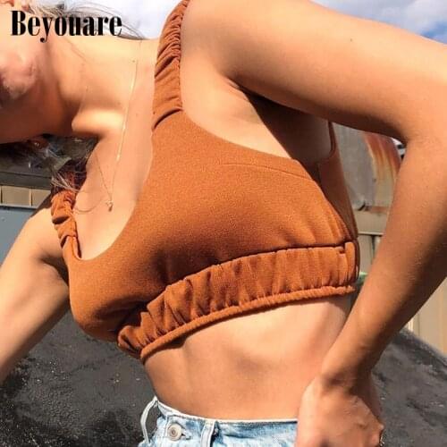 Beyouare Women Casual Tank Crop Top 2021 Summer Sexy Ruched Vintage Streetwear Tank Top Female Slim Backless Stretch Top Mujer
