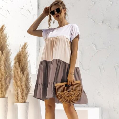 Summer 2021 Women Casual Loose OverSize Dress Short Sleeve Patchwork Big Ruffles Dress Fashion Green Female Beach Party Dresses