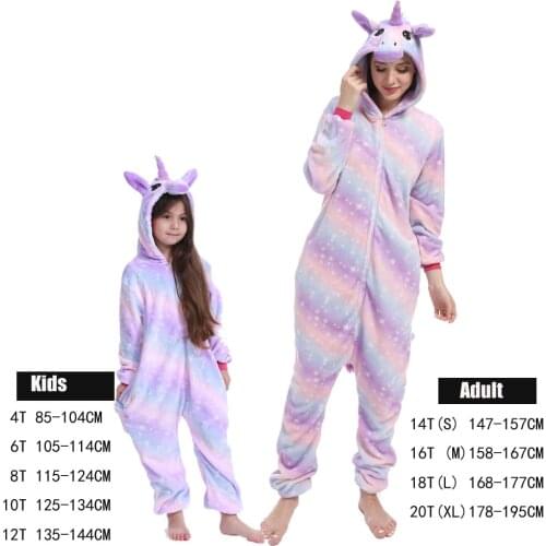 Kigurumi Winter Flannel Women Rainbow Star Unicorn Pajamas Sleepwear Overall For Men Adult Costume Family Pajama Pijama Unicorn